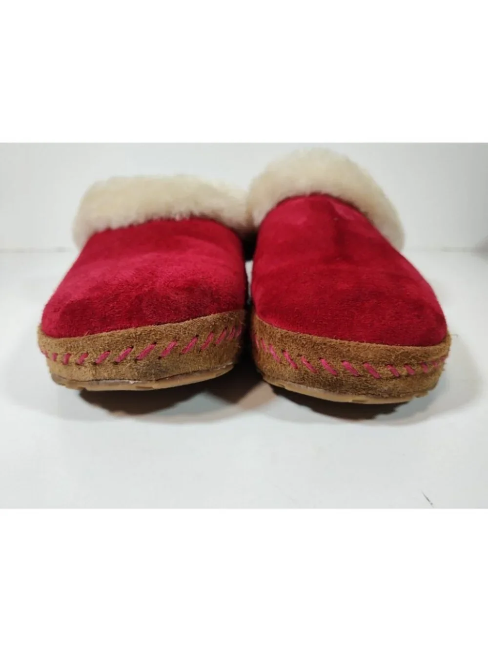 L.L.Bean Wicked Good Slippers Squam Lake Red Suede Lined Lamb Wool Women's 9M - Picture 3 of 10